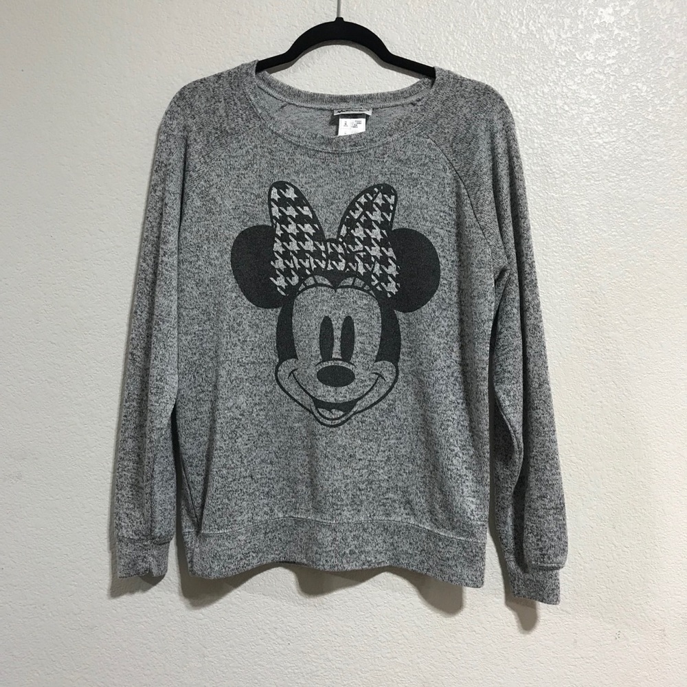 RARE Minnie Mouse houndstooth gray sweater L